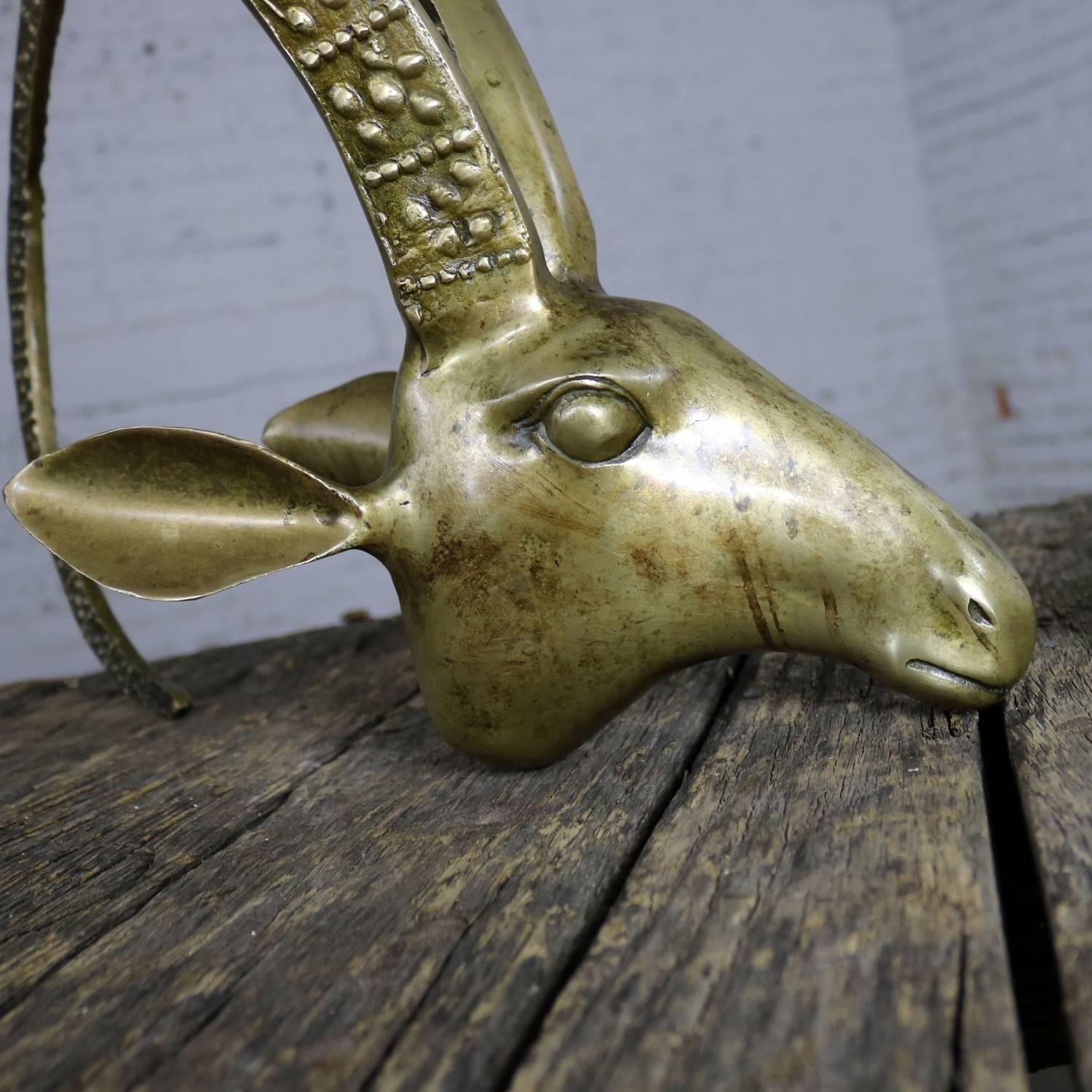 Sculptural Brass Rams’ or Ibex Head Coffee Table Base Manner of Alain Chervet 1