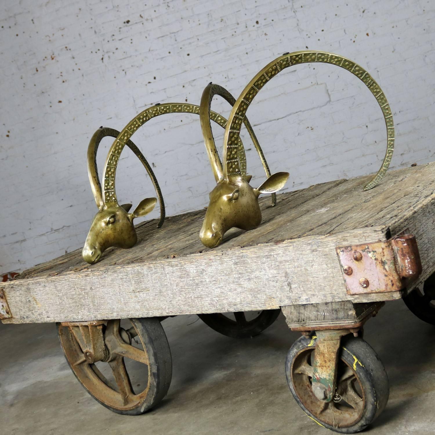 Korean Sculptural Brass Rams’ or Ibex Head Coffee Table Base Manner of Alain Chervet