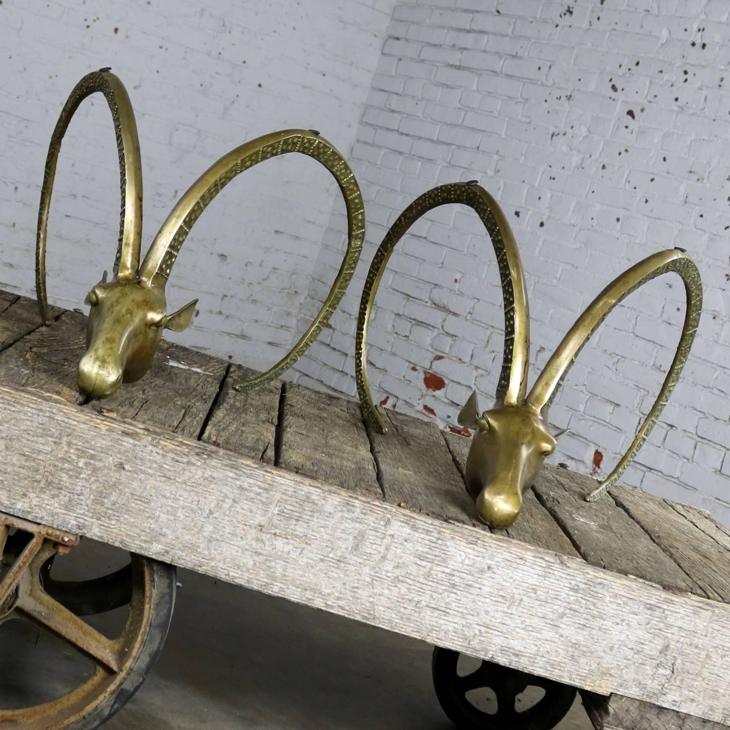 Hollywood Regency Sculptural Brass Rams’ or Ibex Head Coffee Table Base Manner of Alain Chervet