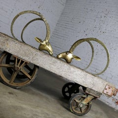 Sculptural Brass Rams’ or Ibex Head Coffee Table Base Manner of Alain Chervet