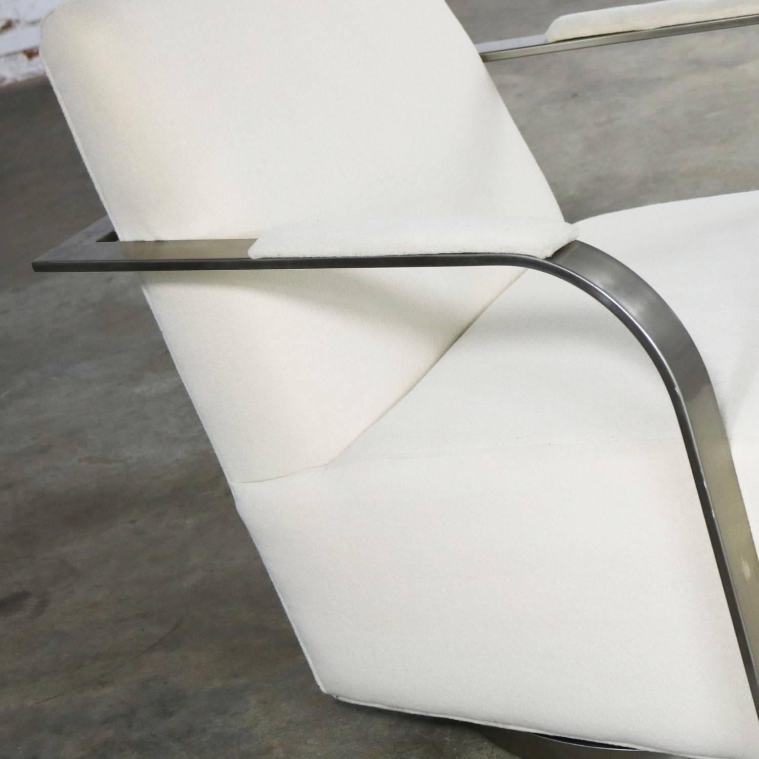 Metal Thayer Coggin 1086 Zac Swivel Lounge Chair White and Satin Nickel