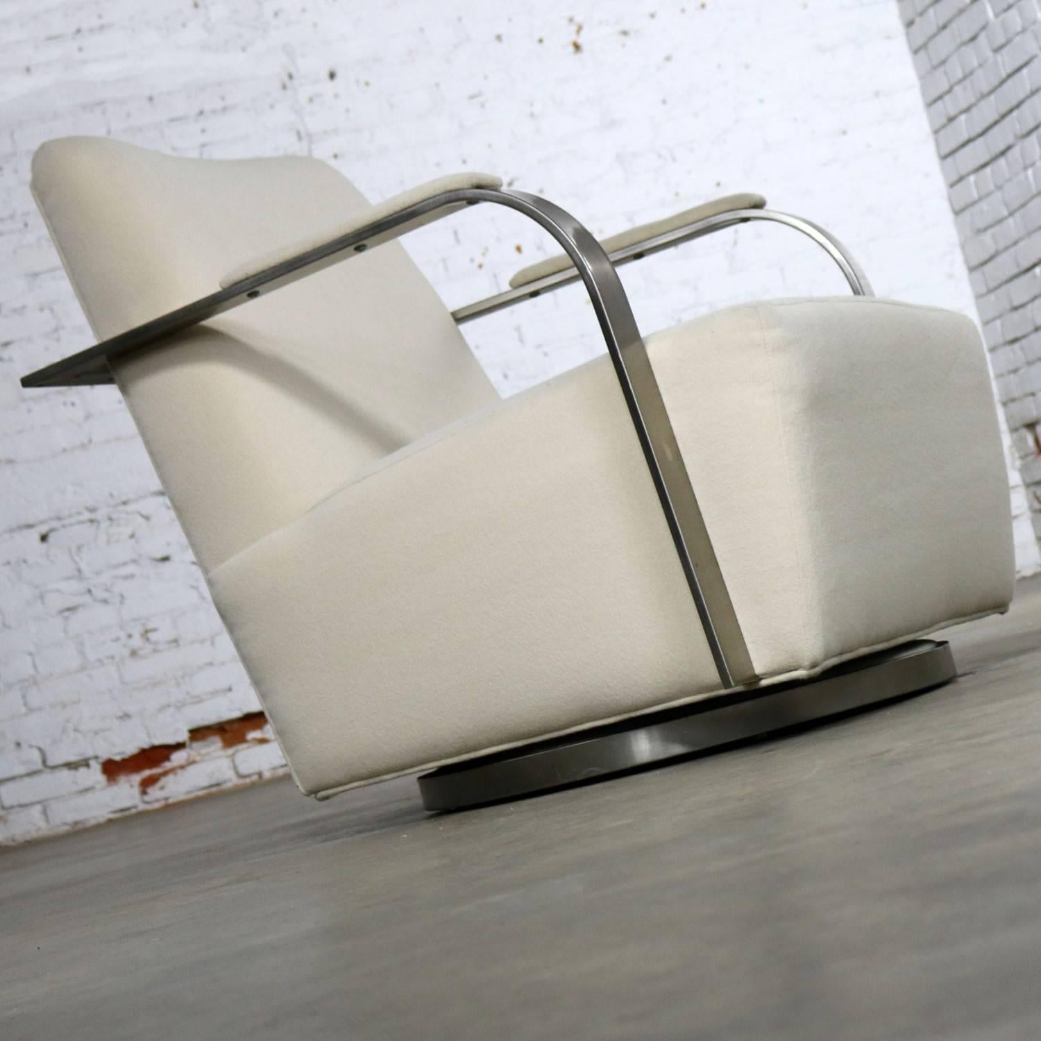 American Thayer Coggin 1086 Zac Swivel Lounge Chair White and Satin Nickel