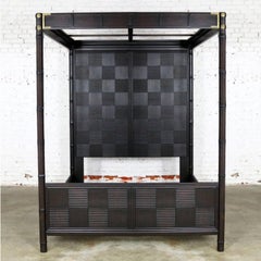 Canopy Asian Influenced Campaign Style Faux Bamboo Queen Bed Henredon