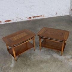 Lane Walnut End or Side Tables with Inlaid Tops Mid-Century Modern Pair #1925