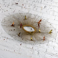 Mid-Century Modern Oval Sunburst and Bird Wall Sculpture Attributed to C. Jere