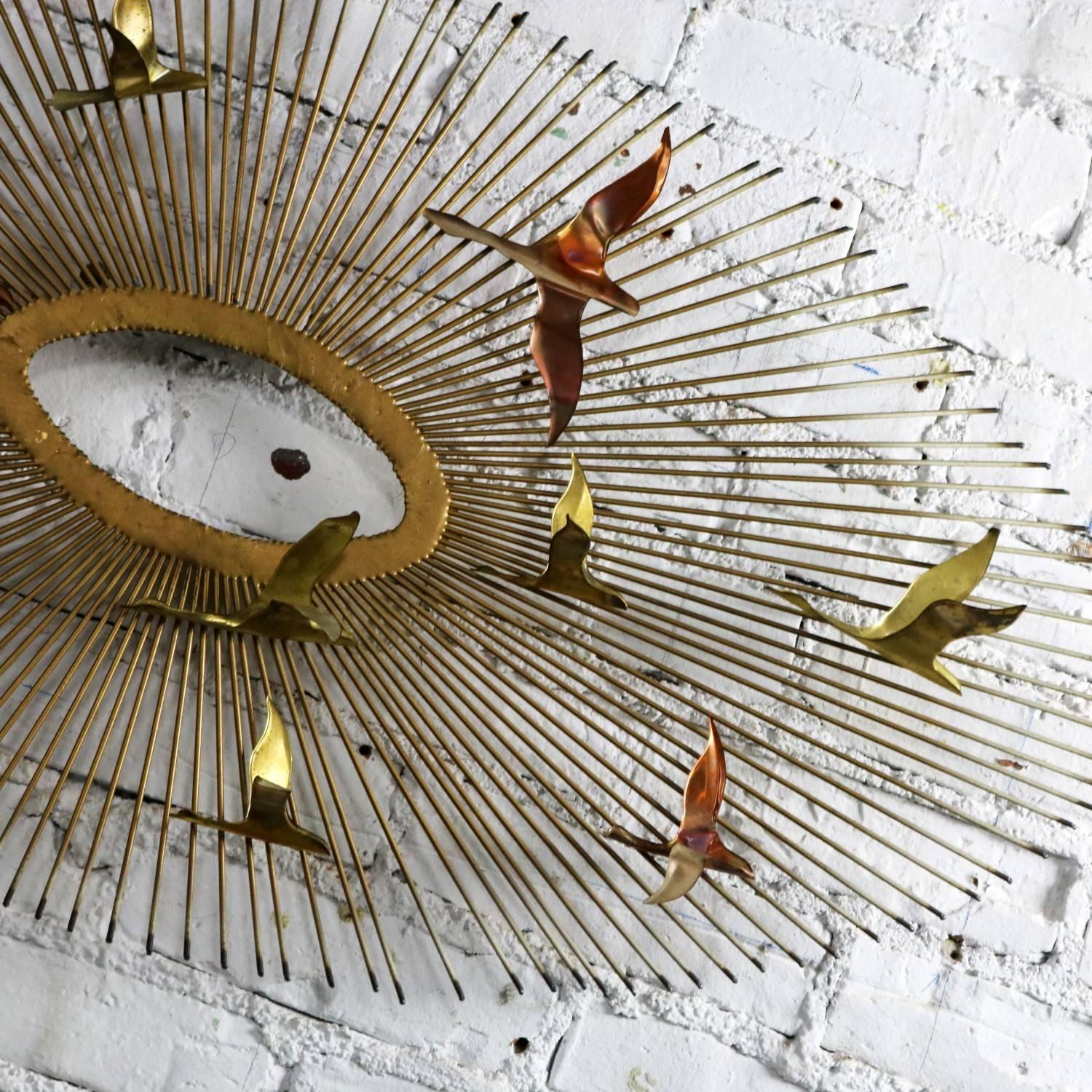 American Mid-Century Modern Oval Sunburst and Bird Wall Sculpture Attributed to C. Jere