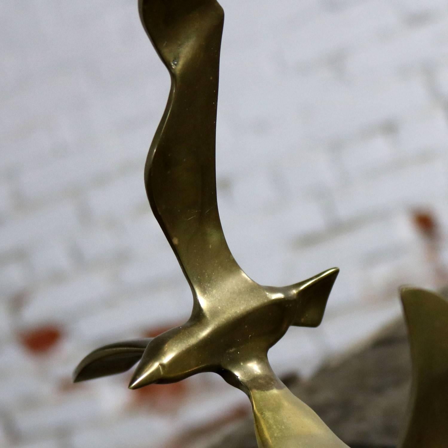20th Century Mid-Century Modern Brass Marble Birds in Flight Sculpture Style of C. Jere For Sale