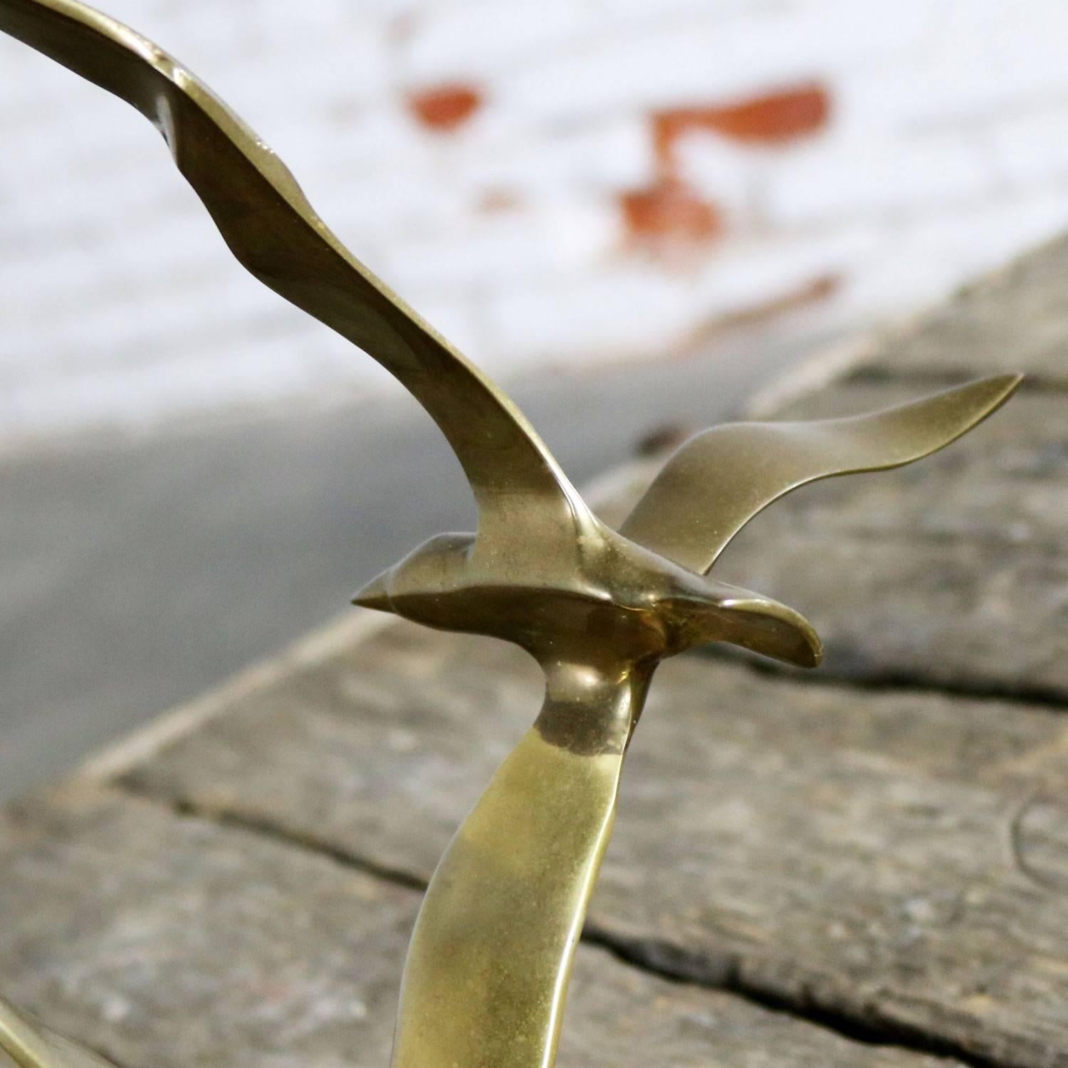 Mid-Century Modern Brass Marble Birds in Flight Sculpture Style of C. Jere For Sale 1