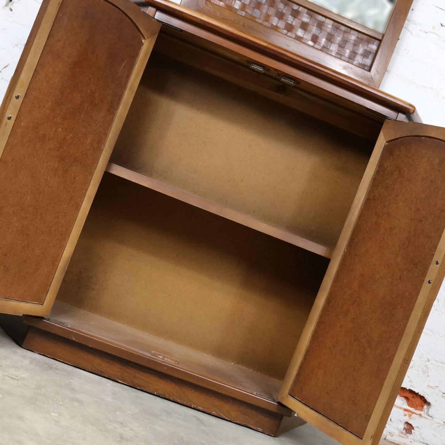 Mid-Century Modern Console Cabinet and Mirror Basket Weave Style Lane Perception by Warren Church