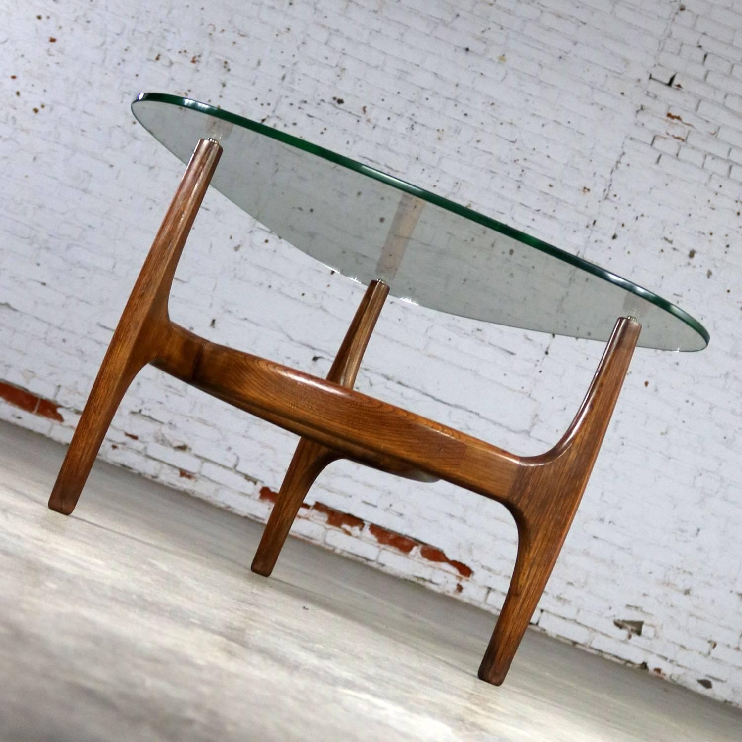 Adrian Pearsall Style Triangular Glass Top Side Table, Mid-Century Modern In Good Condition In Topeka, KS