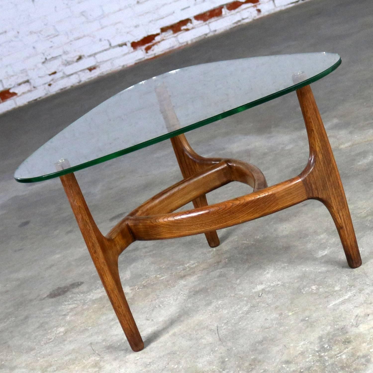 Adrian Pearsall Style Triangular Glass Top Side Table, Mid-Century Modern 1