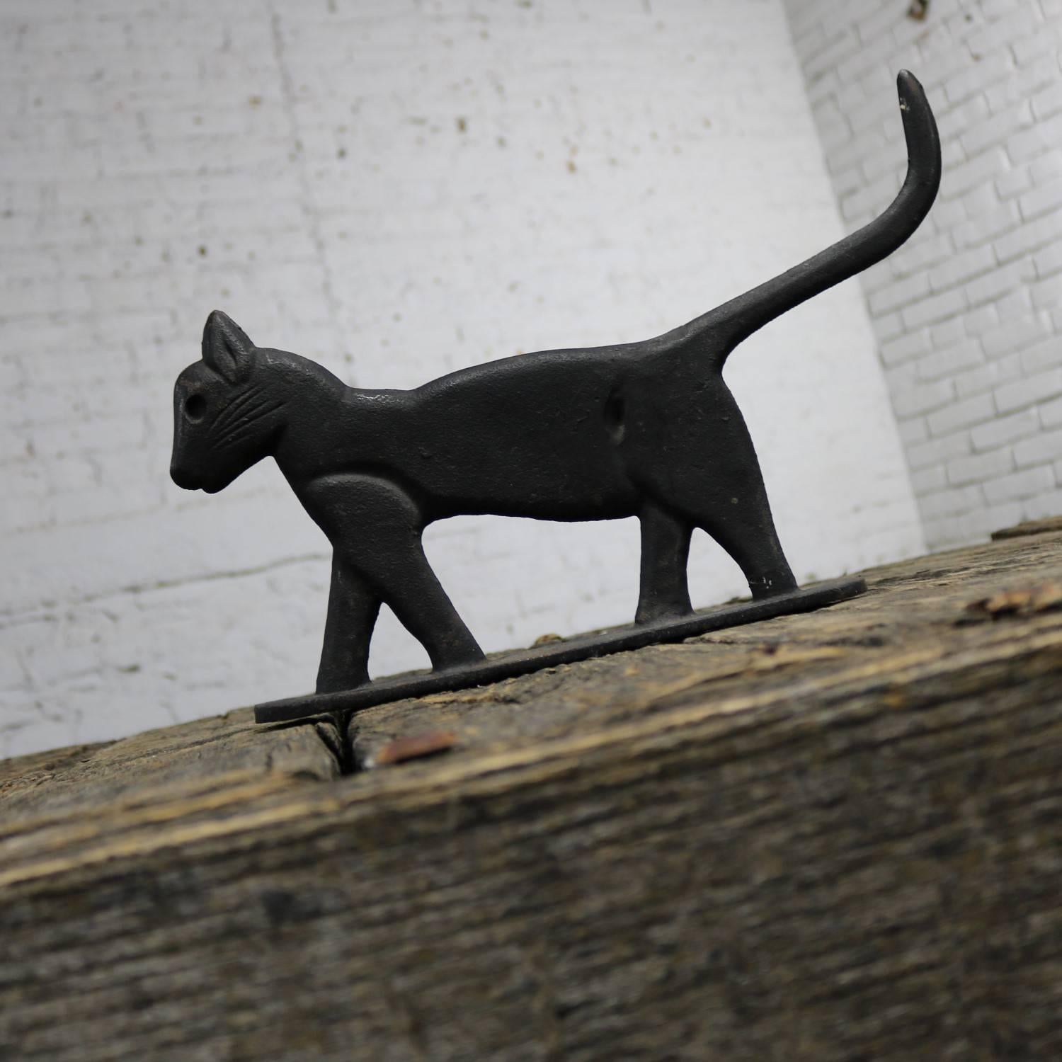 Antique Black Cat Silhouette Cast Iron Folk Art Boot Scraper Sculpture 2