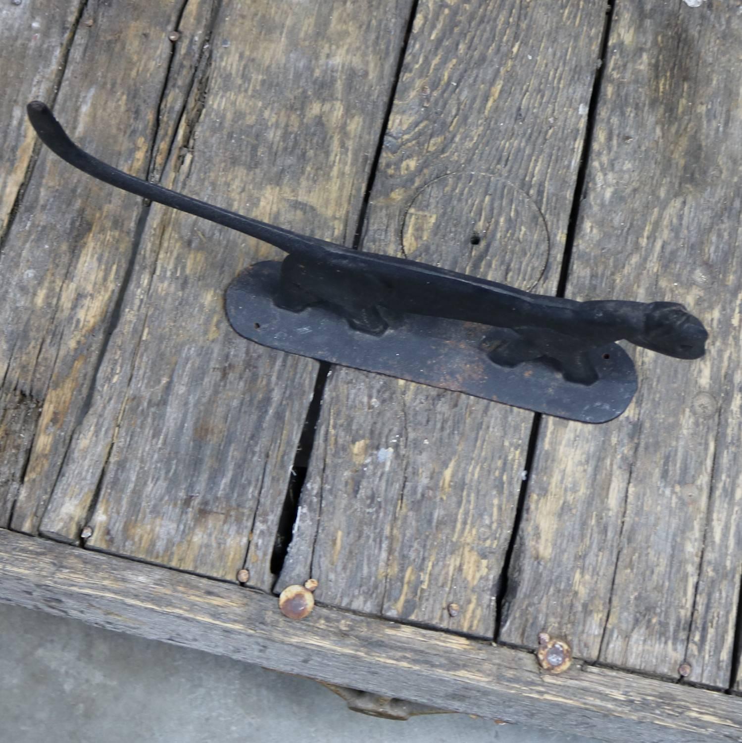 20th Century Antique Black Cat Silhouette Cast Iron Folk Art Boot Scraper Sculpture
