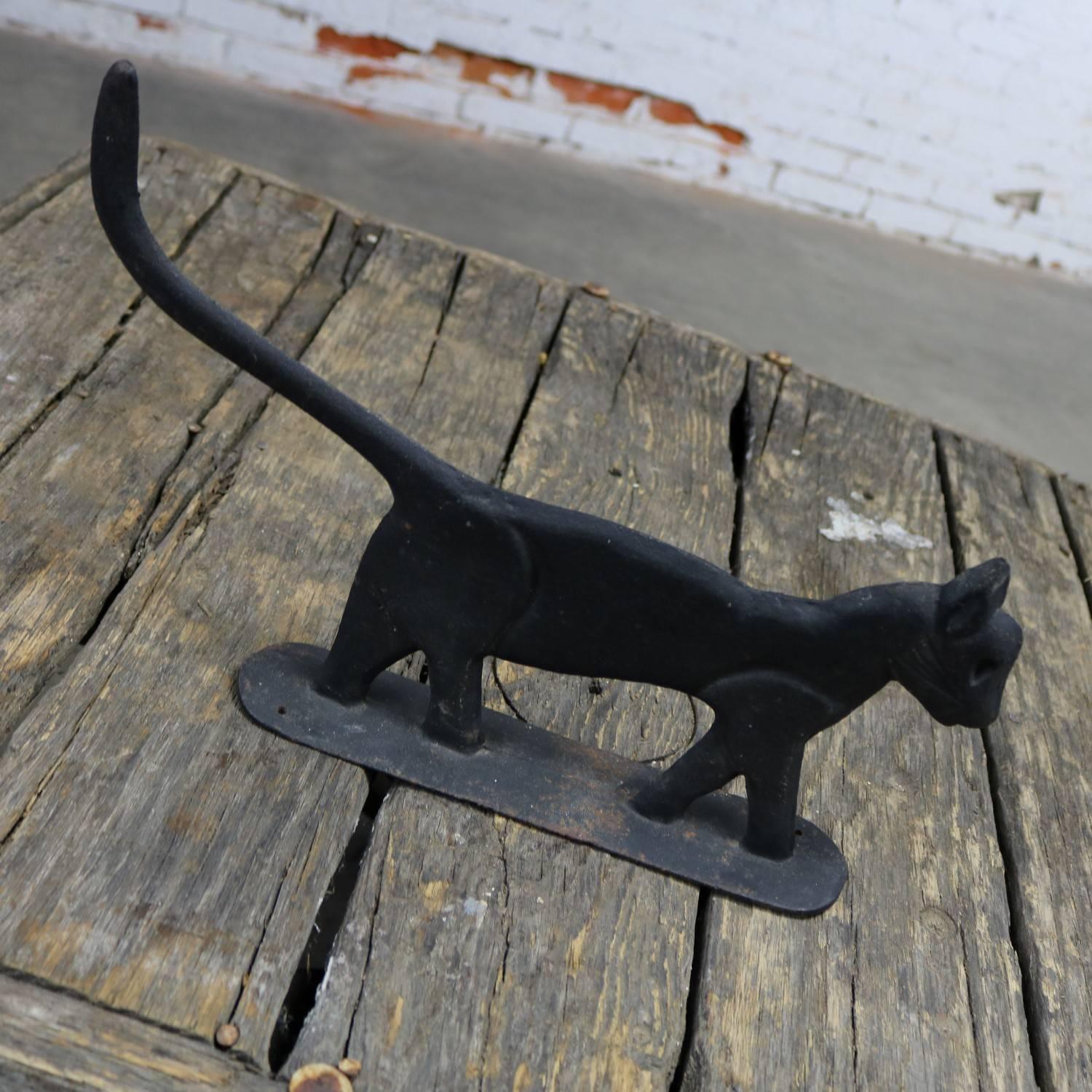Antique Black Cat Silhouette Cast Iron Folk Art Boot Scraper Sculpture 1