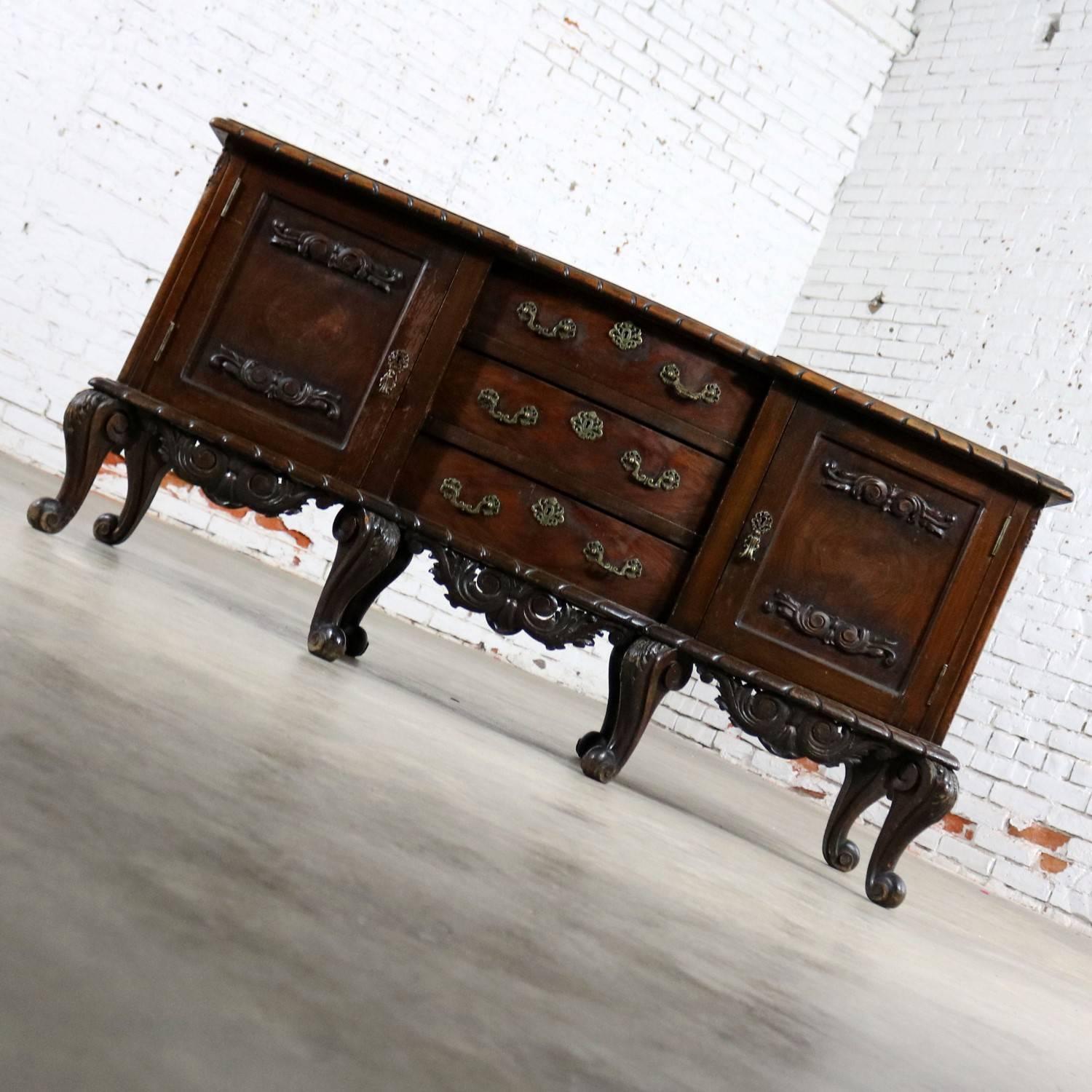 Wood Louis XV Style Two-Piece Vitrine or China Cabinet