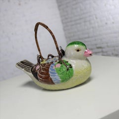 Kleine antike japanische Banko Ware Figural Vogel Teekanne mit gewickelt Rattan Griff