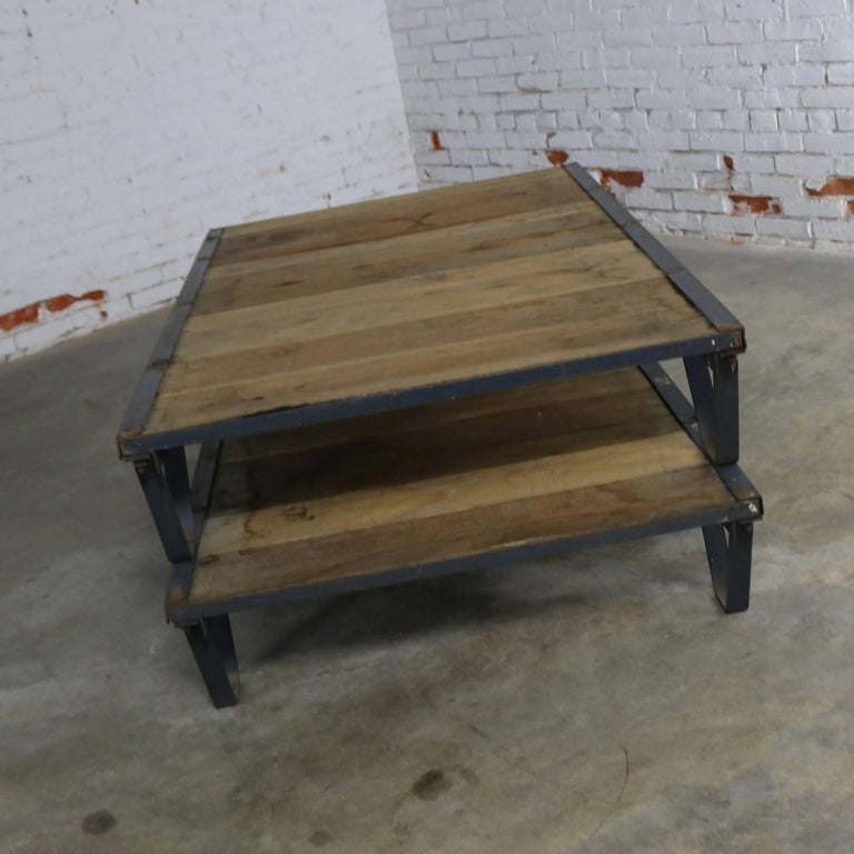 American Industrial Oak And Steel Pallet Coffee Table For
