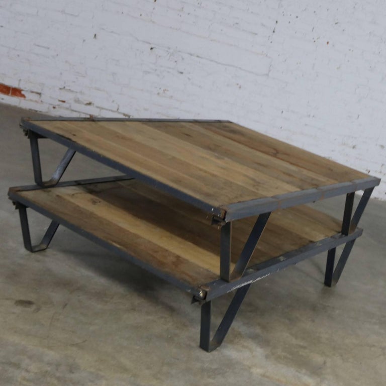 American Industrial Oak And Steel Pallet Coffee Table For