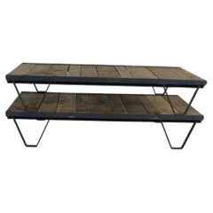Vintage American Industrial 2 Pallet Coffee Table Oak and Steel 3x5 feet