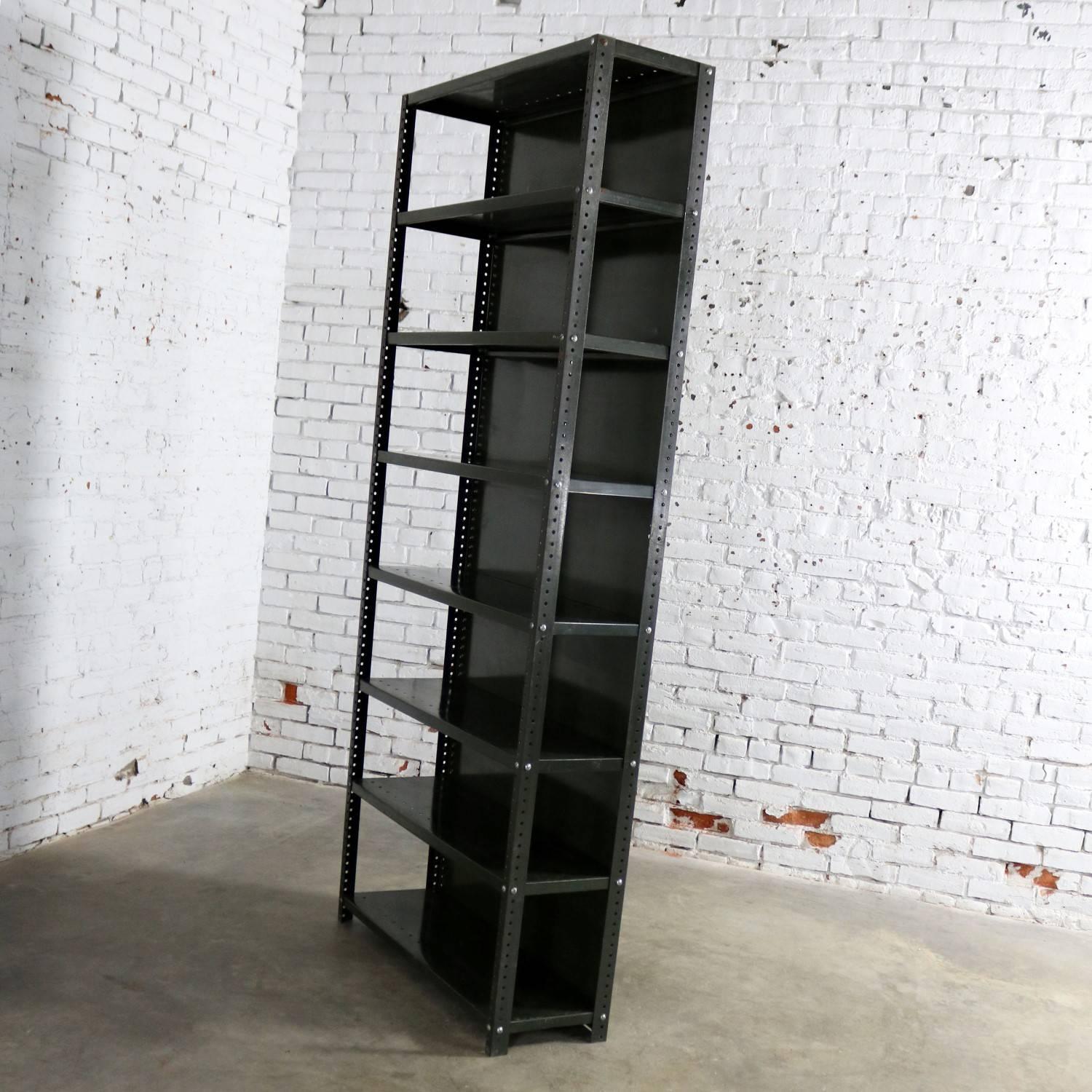 American Industrial Steel Bookcase Shelving Unit Original Paint with Great Patina