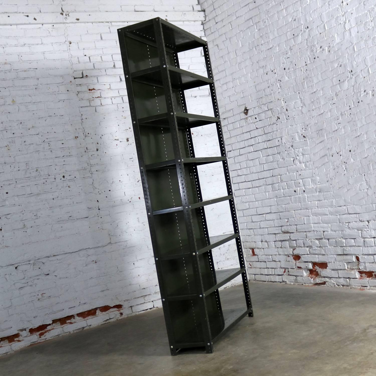 Painted Industrial Steel Bookcase Shelving Unit Original Paint with Great Patina