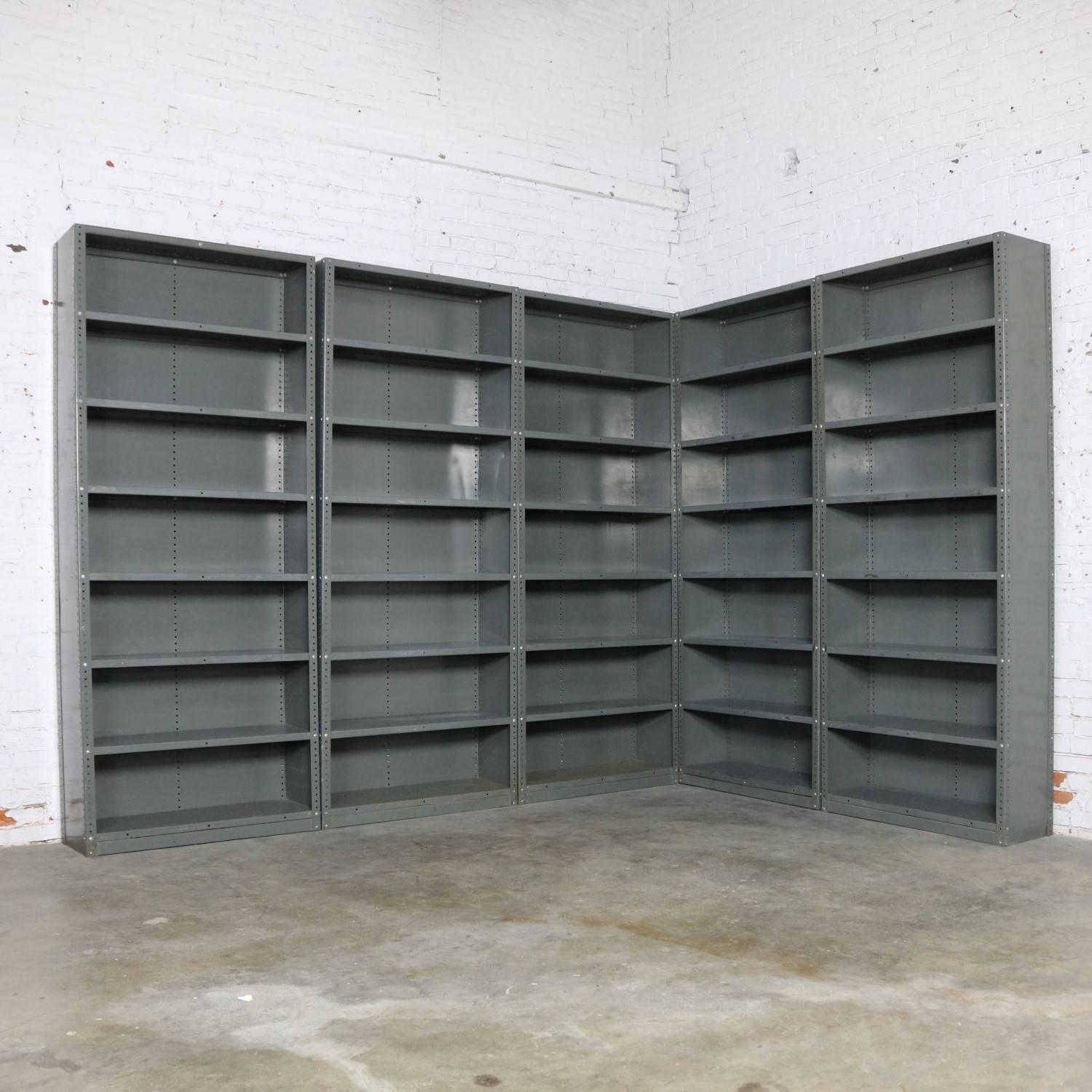 American Industrial Steel Bookcase Shelving Painted Great Patina Vintage