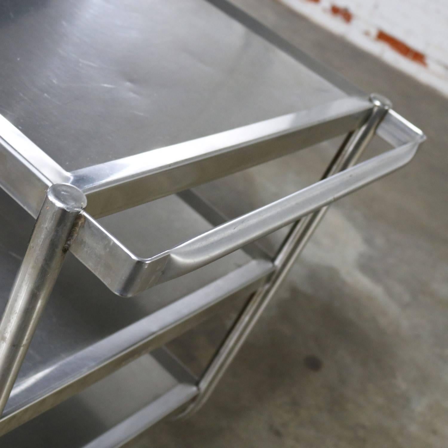 Industrial Three-Tier Stainless Steel Rolling Cart Vintage In Good Condition In Topeka, KS