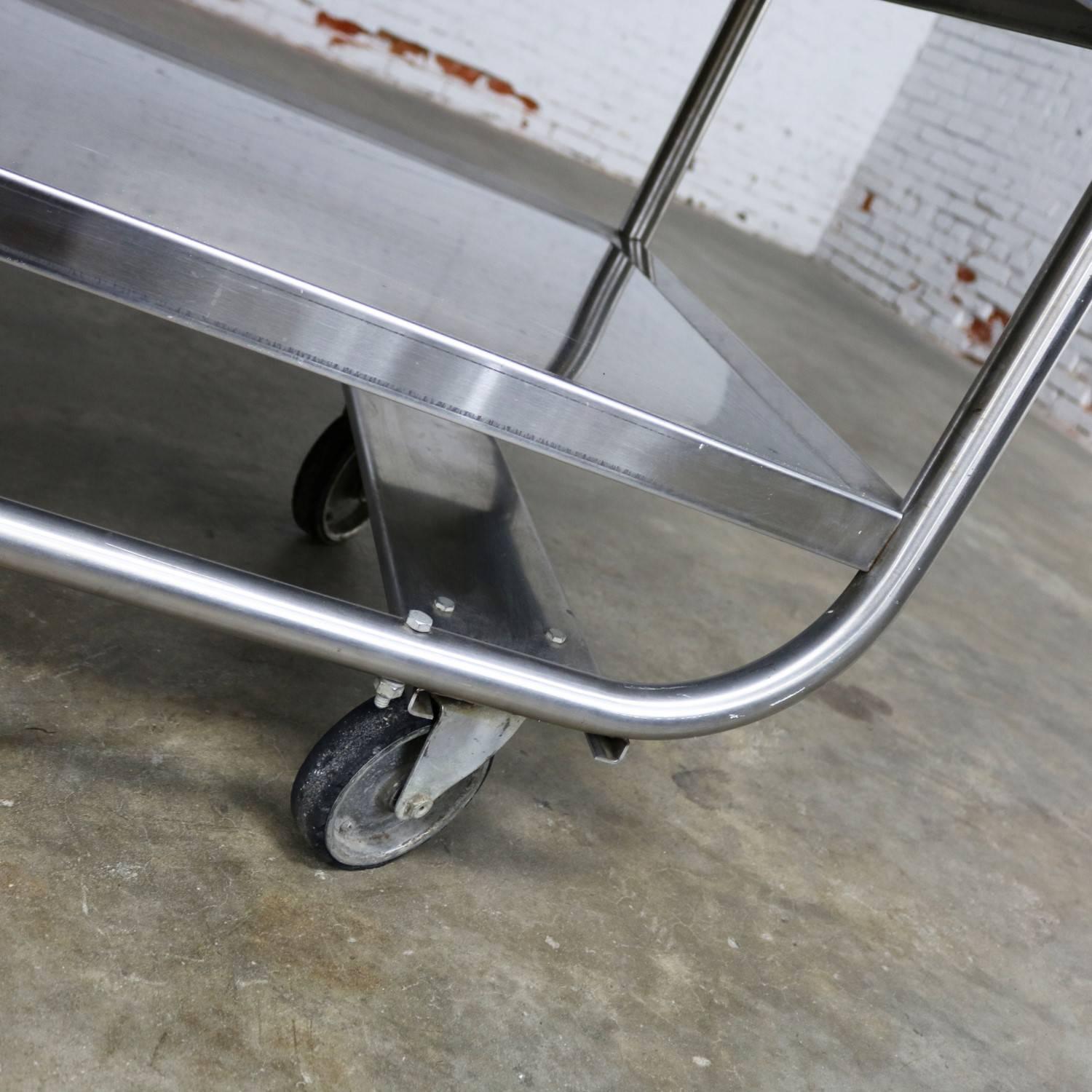 20th Century Industrial Three-Tier Stainless Steel Rolling Cart Vintage