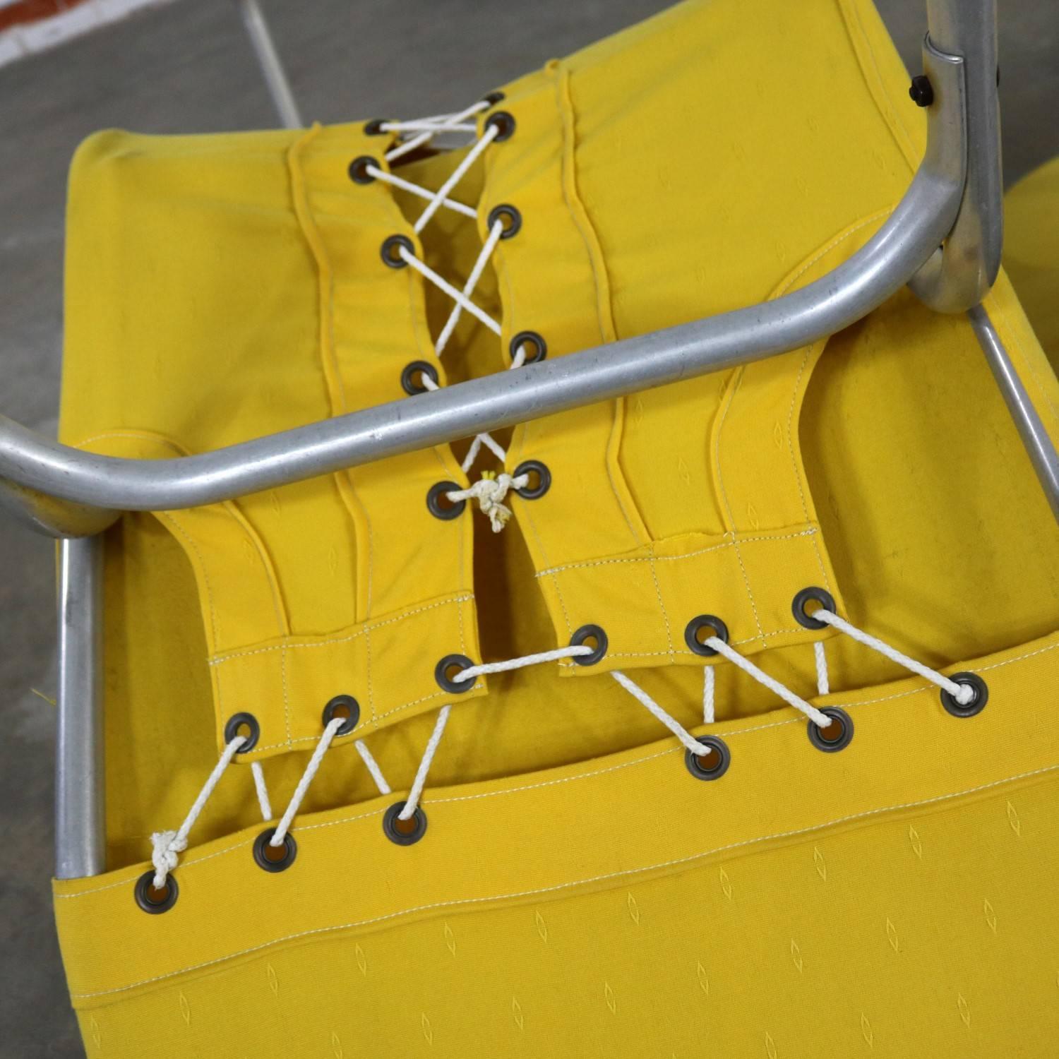 20th Century Pair of Bartolucci-Waldheim Barwa Lounge Chairs Aluminium and Yellow Canvas