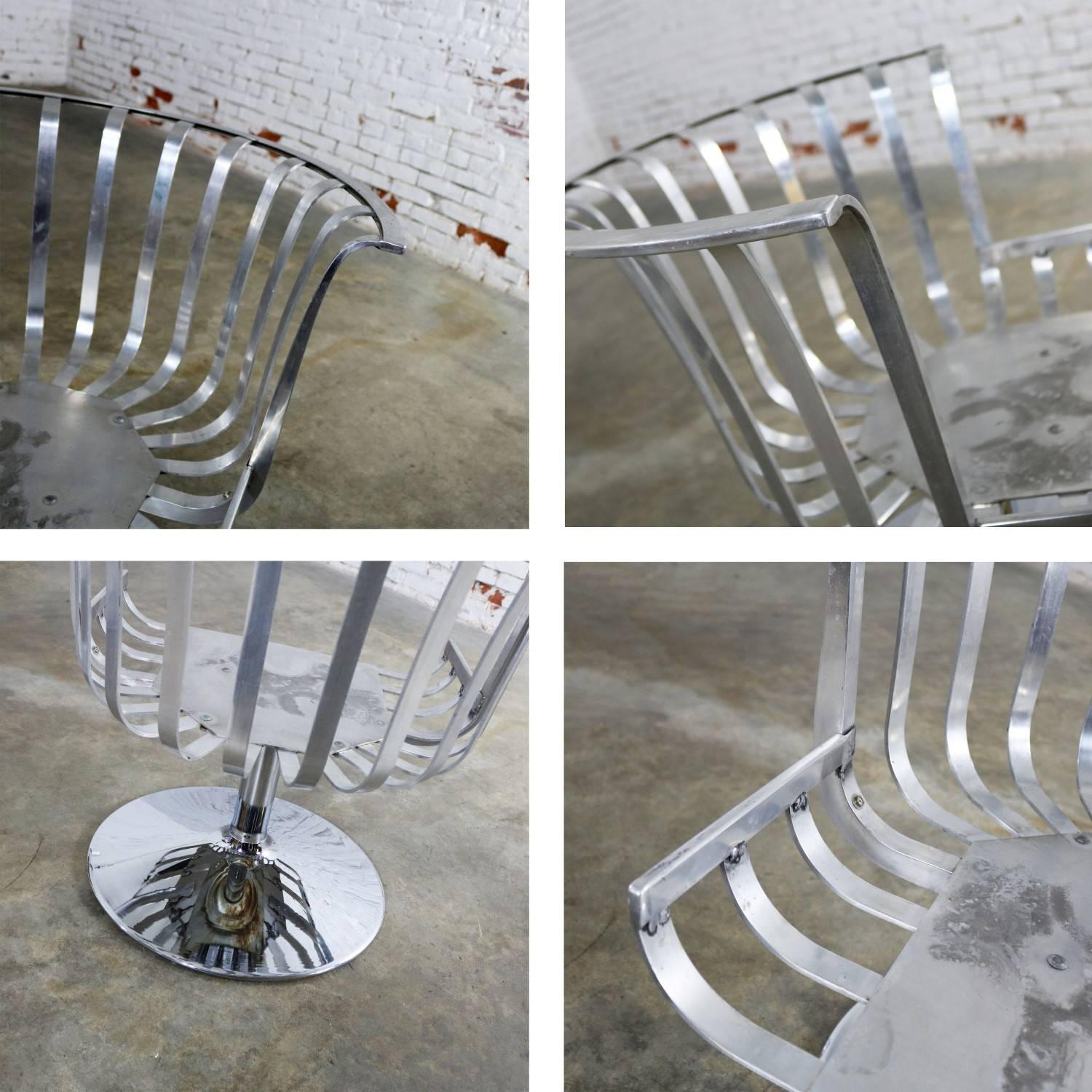 4 Vintage MCM Polished Aluminium Tulip Shaped Swivel Lounge Chairs Attr Woodard 3