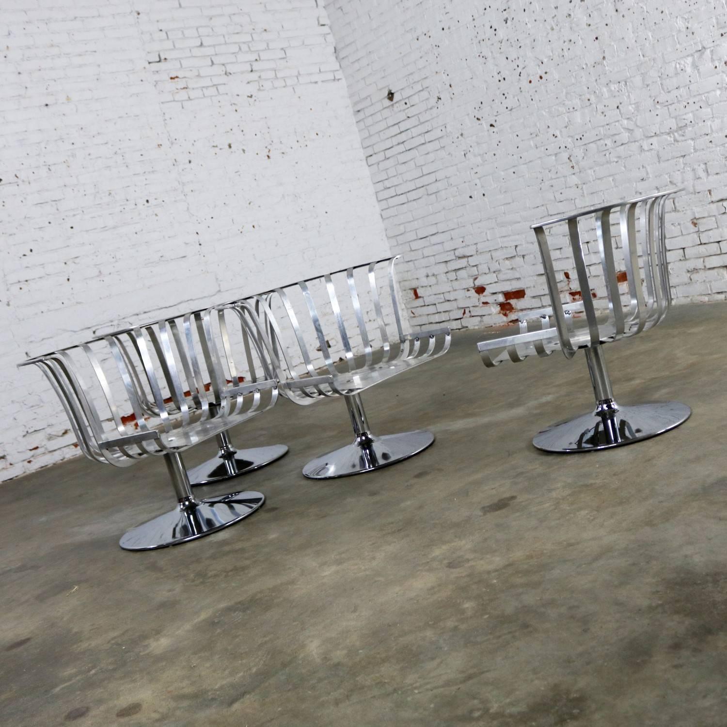 4 Vintage MCM Polished Aluminium Tulip Shaped Swivel Lounge Chairs Attr Woodard 1