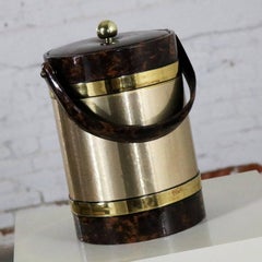 Georges Briard Ice Bucket Gold and Faux Tortoiseshell Vinyl, Mid-Century Modern
