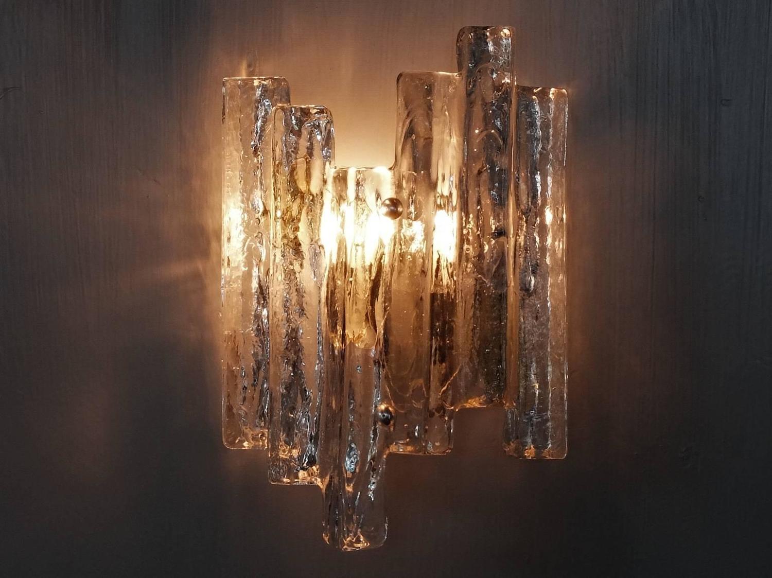 Wall Sconces, Kalmar, Clear and Gold Murano Ice Glass, 1960s at 1stdibs
