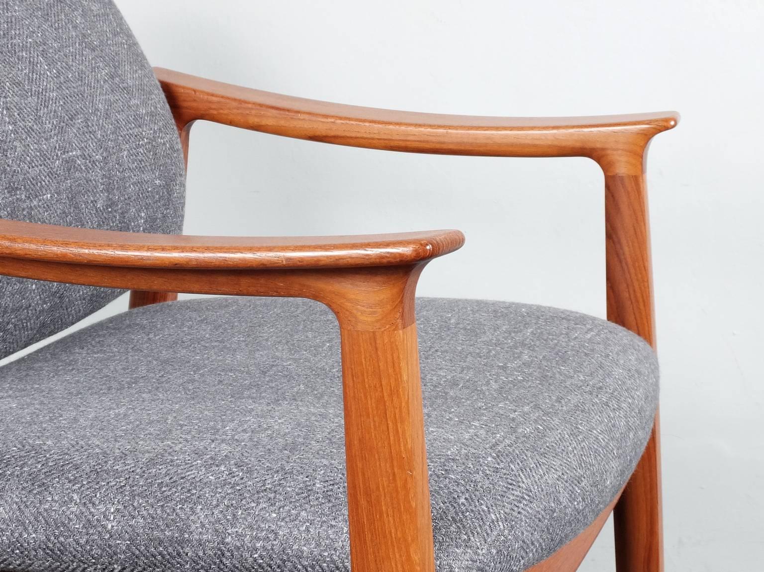 Fabric Tove and Edvard Kindt-Larsen Teak Armchair France and Son Danish 1950's For Sale