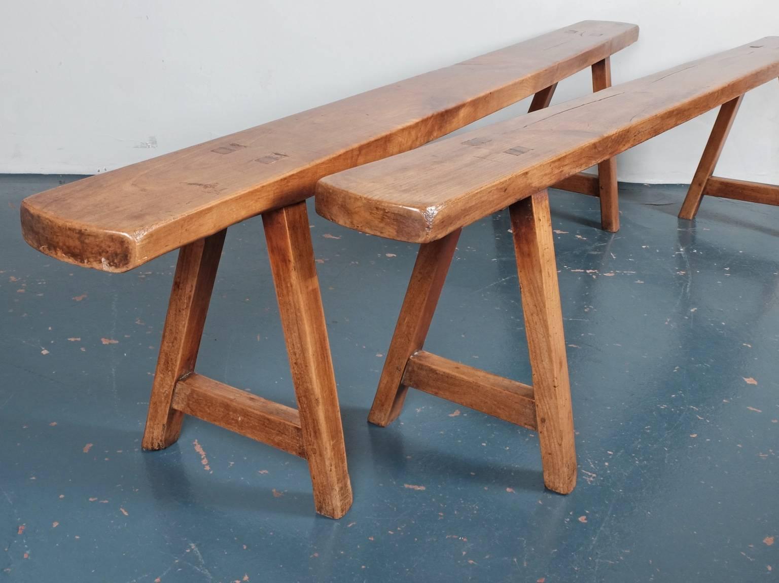 Pair of Antique French Provincial Fruitwood Benches In Good Condition In London, GB