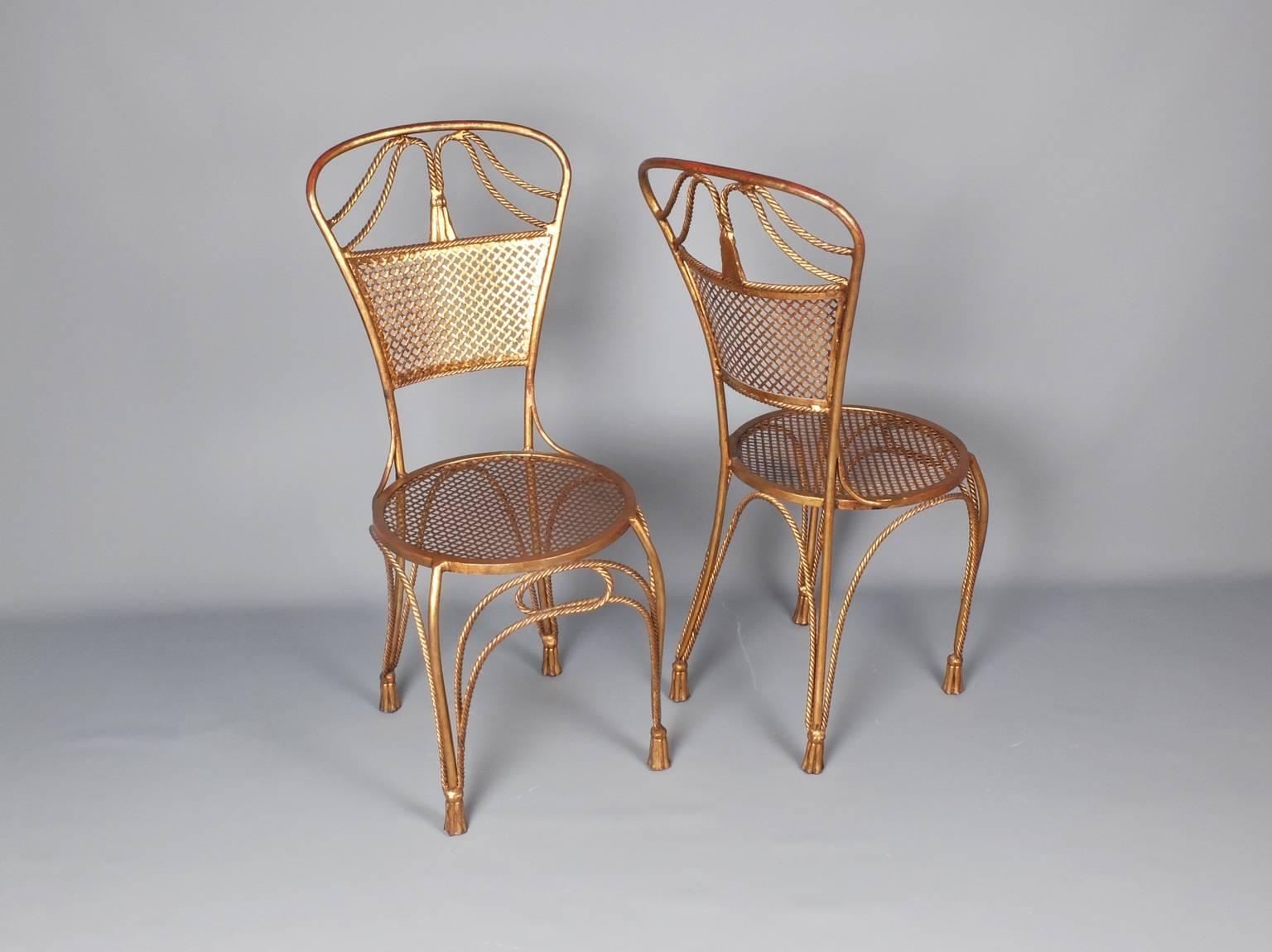 Mid-20th Century Italian Brass Gilded Metal 1960's Theatrical Side Chairs For Sale