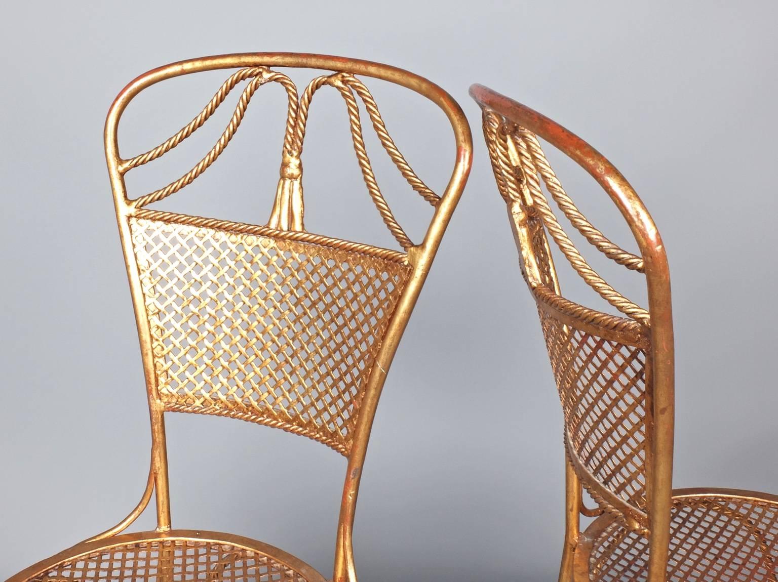 Mid-Century Modern Italian Brass Gilded Metal 1960's Theatrical Side Chairs For Sale