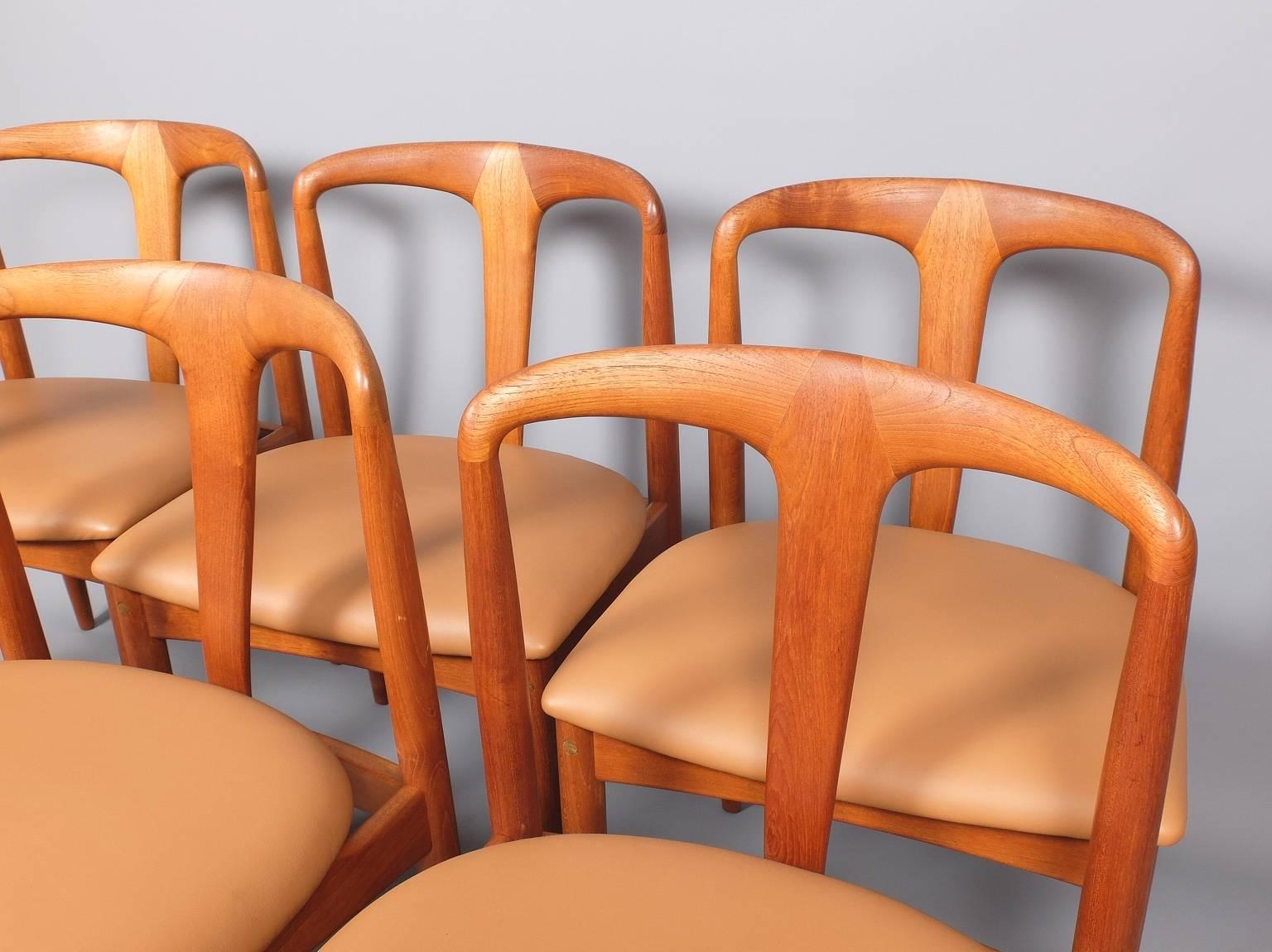 Leather Johannes Andersen Teak Juliane Dining Chairs, Danish, 1960s