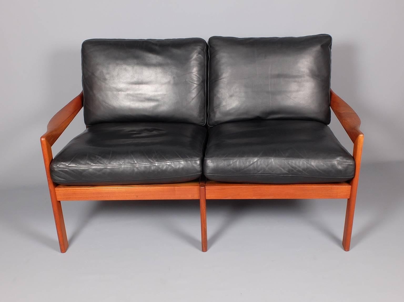 Illum Wikkelso Teak and Leather Sofa, Danish, 1960s 1