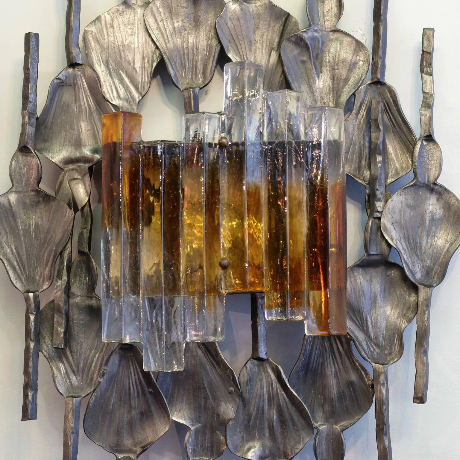 Swedish Brutalist Murano Wall Sconce by Tom Ahlstrom and Hans Ehrich 1970's For Sale