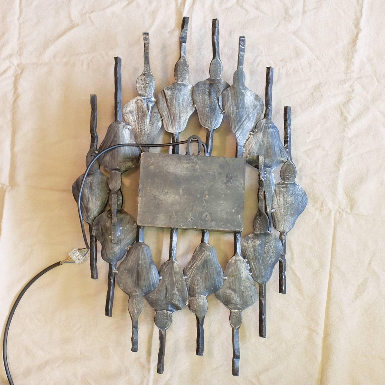 Iron Brutalist Murano Wall Sconce by Tom Ahlstrom and Hans Ehrich 1970's For Sale