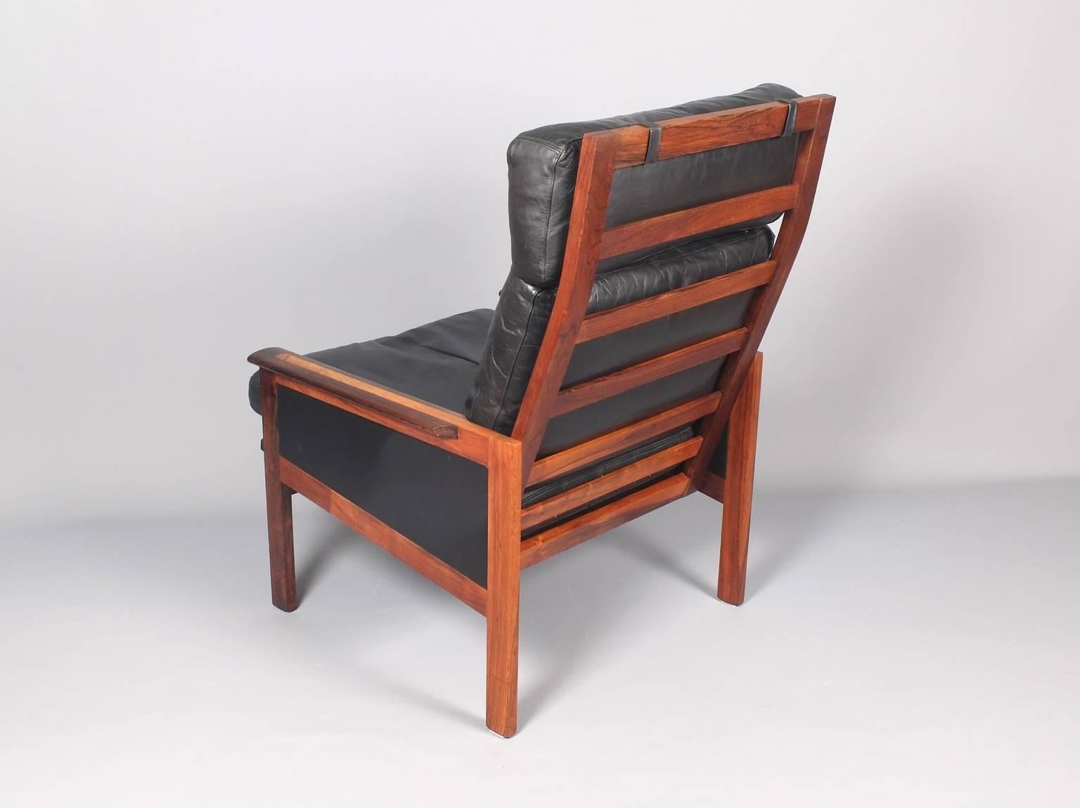 Scandinavian Modern 1960's Illum Wikkelsø, Palisander and Leather Capella High Back Lounge Chair