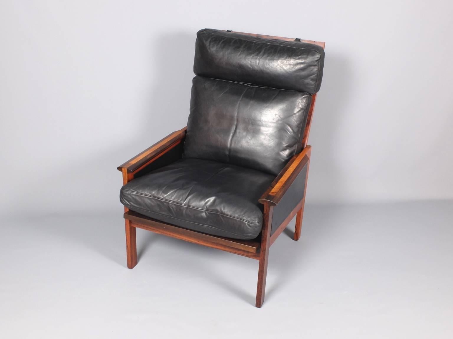 Danish 1960's Illum Wikkelsø, Palisander and Leather Capella High Back Lounge Chair