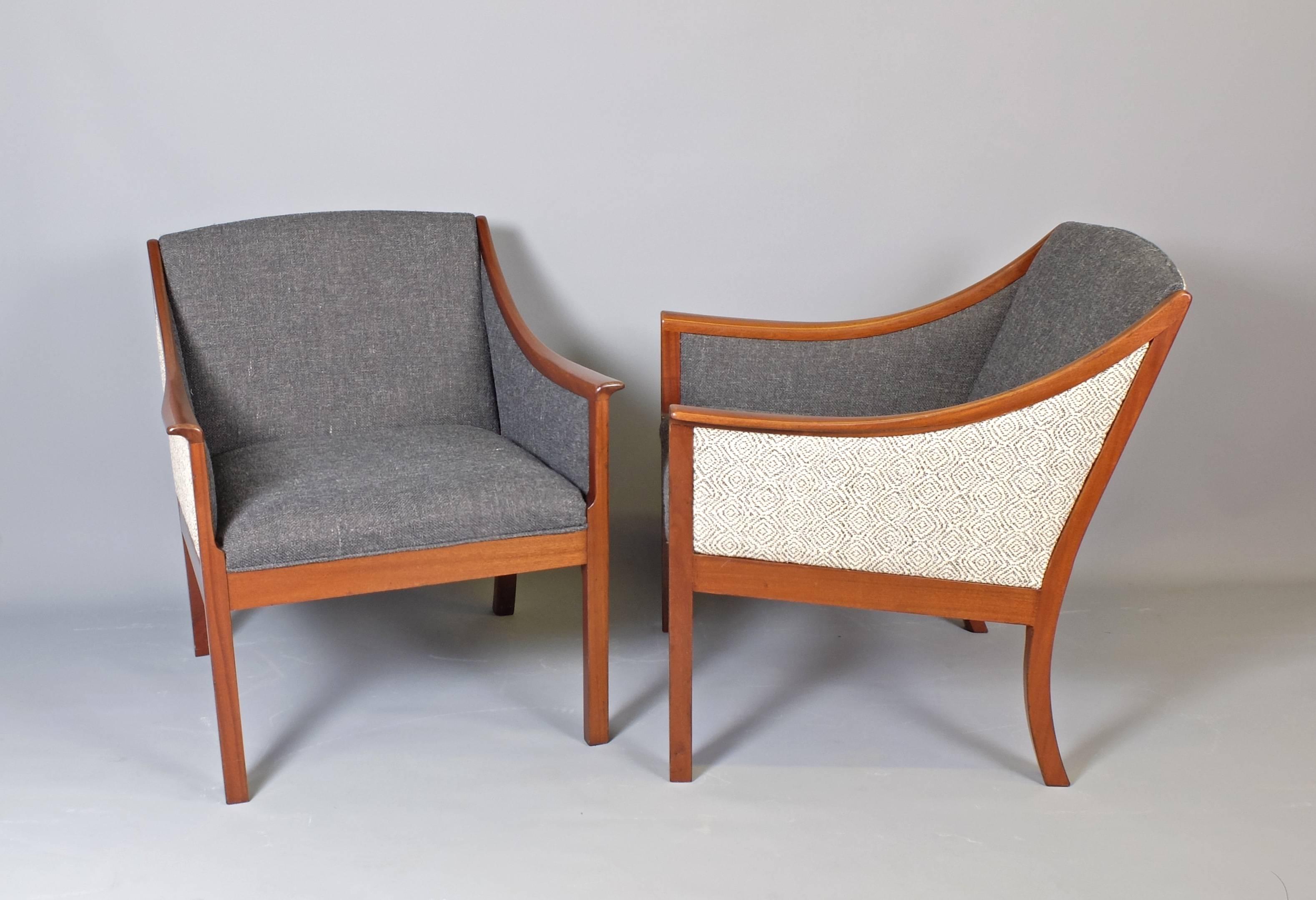 Danish Ole Wanscher for Poul Jeppesen Mahogany Sofa and Pair of Lounge Chairs, 1950s
