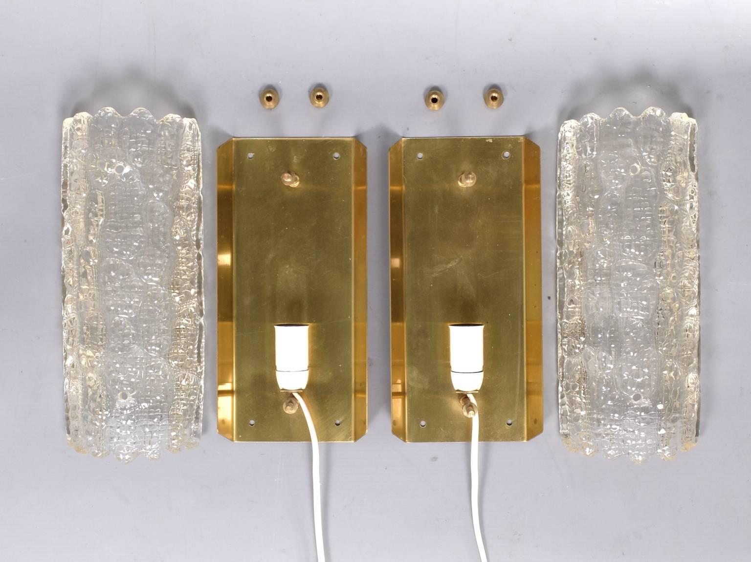 1960s Wall Sconces, Designed by Carl Fagerlund, Swedish Orrefors Glass, Lyfa In Good Condition In London, GB