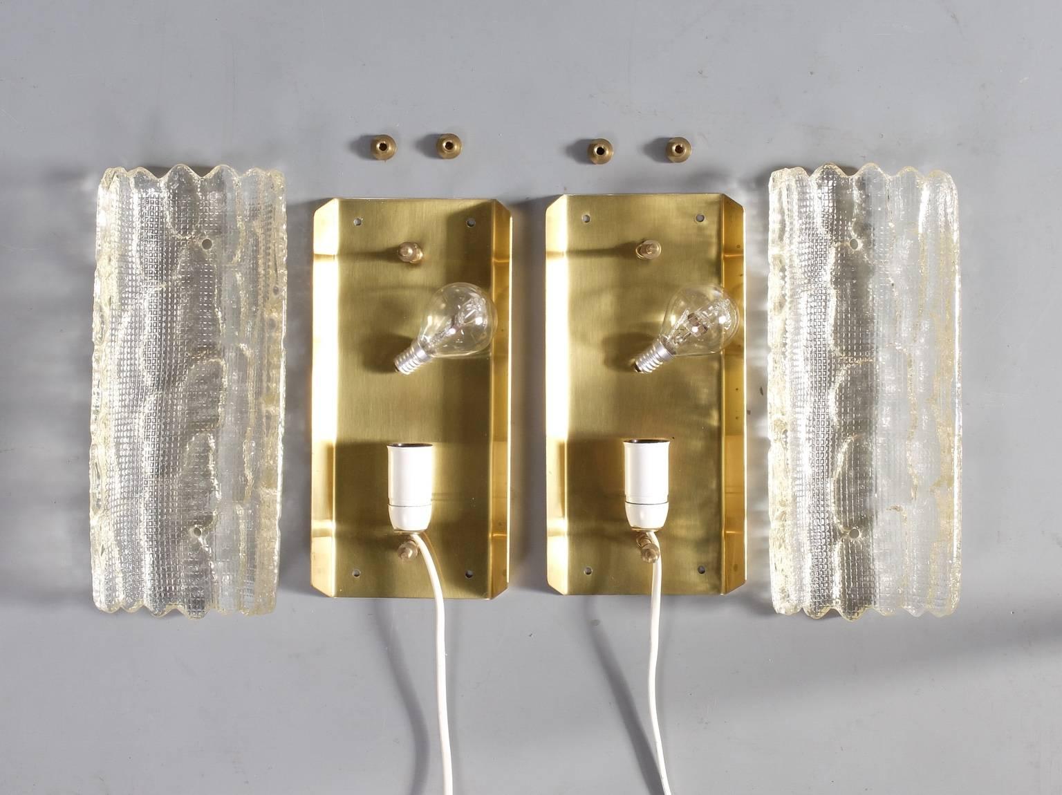 Mid-20th Century 1960s Wall Sconces, Designed by Carl Fagerlund, Swedish Orrefors Glass, Lyfa