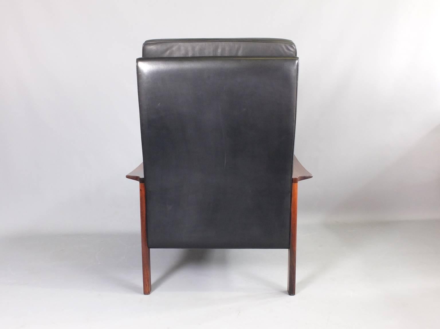 1960s Danish Black Leather High Back Lounge Chair 2
