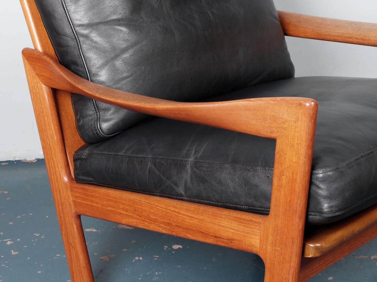 Mid-Century Modern Illum Wikkelsø, Teak and Leather Danish 1960s Midcentury Lounge Chairs 