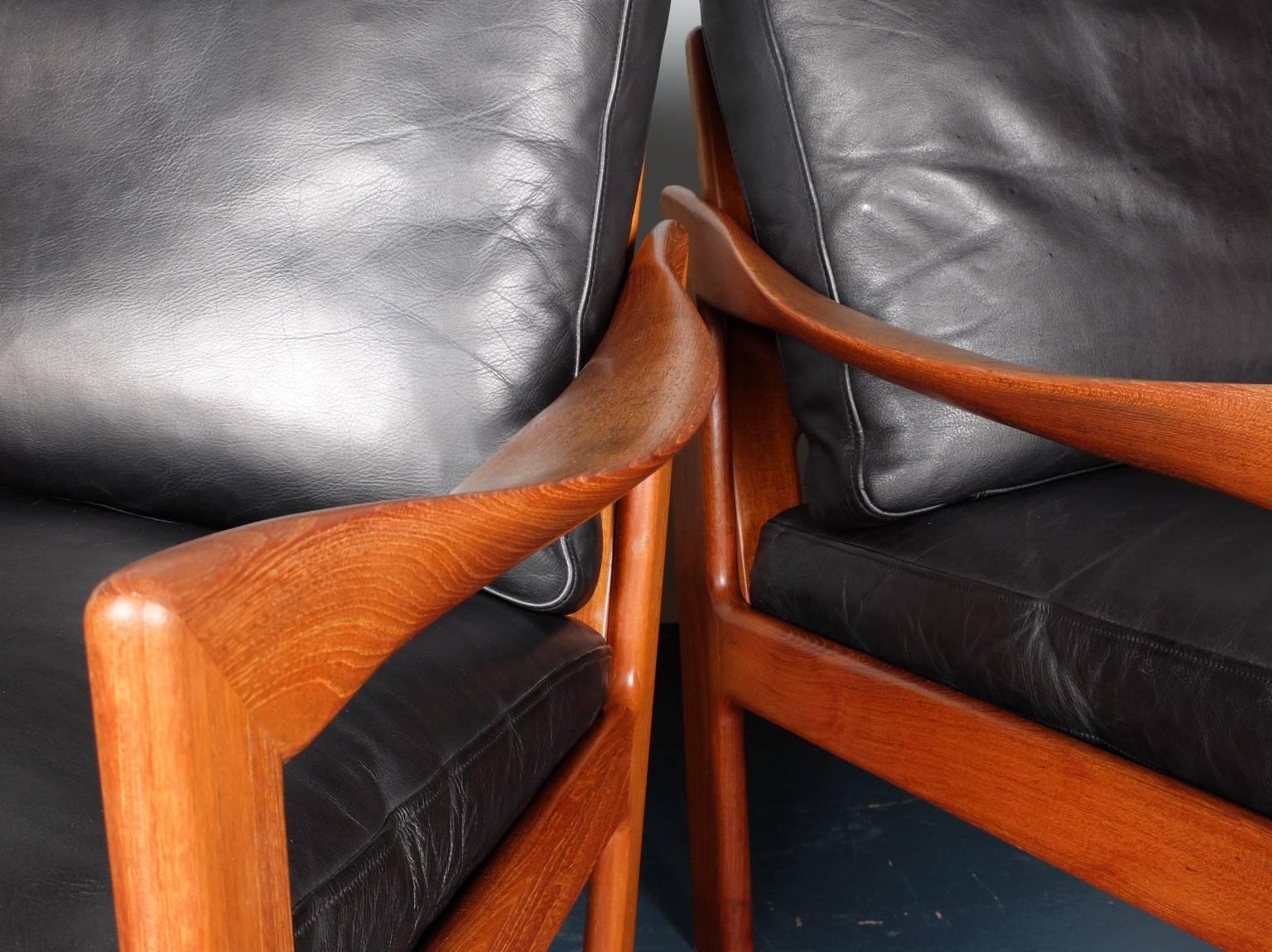Mid-20th Century Illum Wikkelsø, Teak and Leather Danish 1960s Midcentury Lounge Chairs 