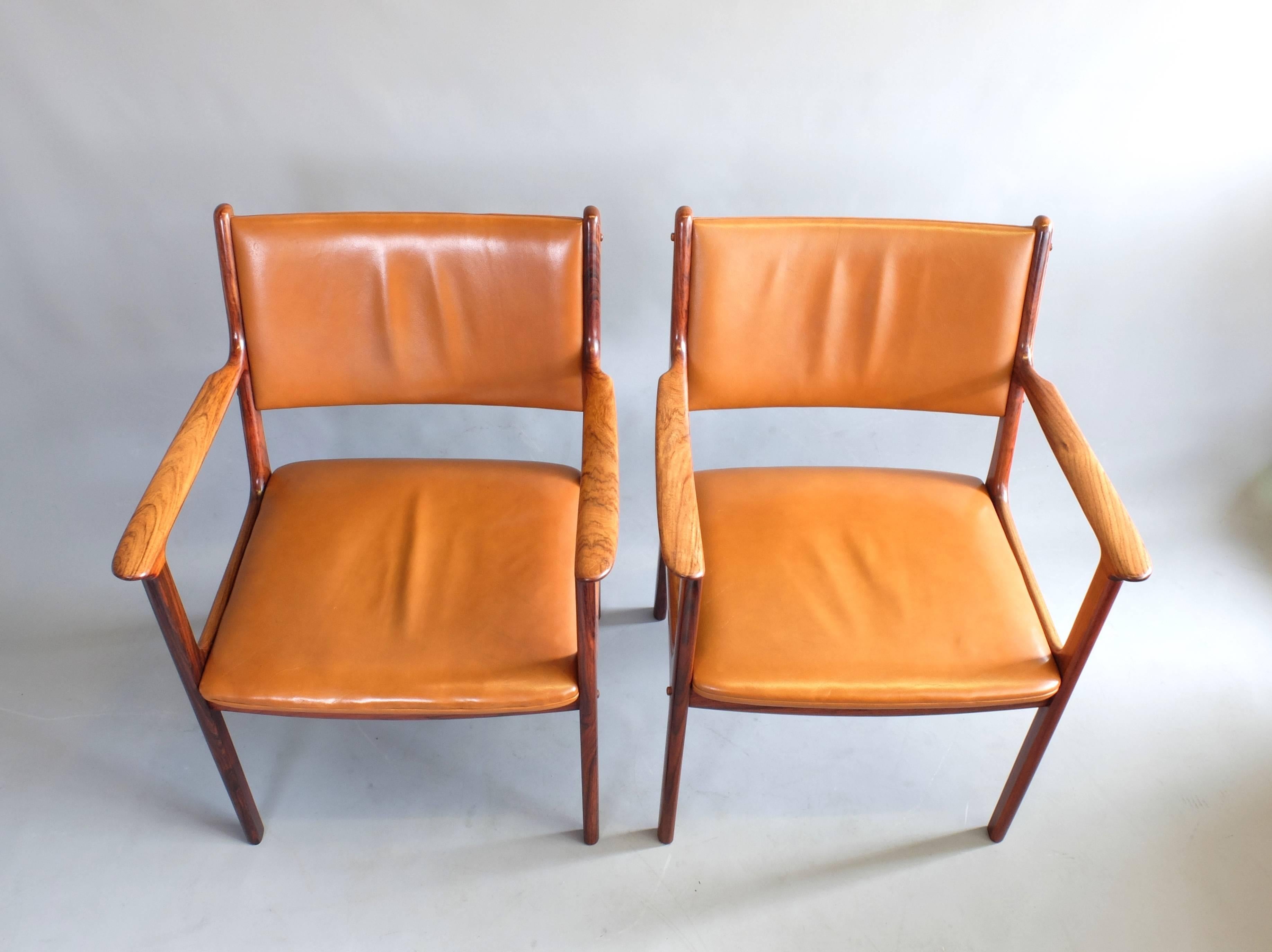 Ole Wanscher Model PJ412 for Poul Jeppesen Pair Armchairs 1960's Danish In Excellent Condition For Sale In London, GB